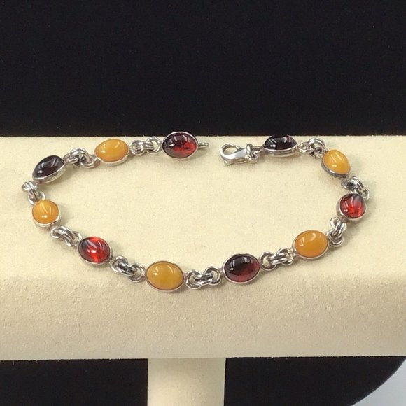 Amber Bracelet Butterscotch Cognac Sterling Silver Vintage 5x7mm 7.5” - Picture 3 of 9